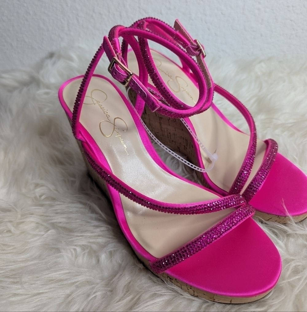 Jessica Simpson Cork Wedge Hot Pink Heels - Picture 6 of 13